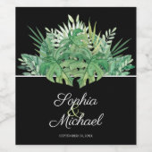 Étiquette Pour Bouteilles De Vin Foliage tropical sur Mariage noir (Étiquettes simples)