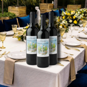 Étiquette Pour Bouteilles De Vin Fontaine de Cheers fleurs colombes Mariage Luxe