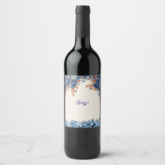 Étiquette Pour Bouteilles De Vin Foral bleu (Devant)