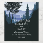 Étiquette Pour Bouteilles De Vin Forêt de bois bleu, Mariage rustique (Étiquettes simples)