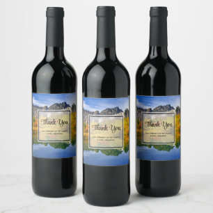 Étiquette Pour Bouteilles De Vin Forêt paysagère pittoresque et montagnes Merci