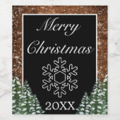 Étiquette Pour Bouteilles De Vin Forêt rurale enneigée Joyeux Noël Flocon de neige (Étiquettes simples)