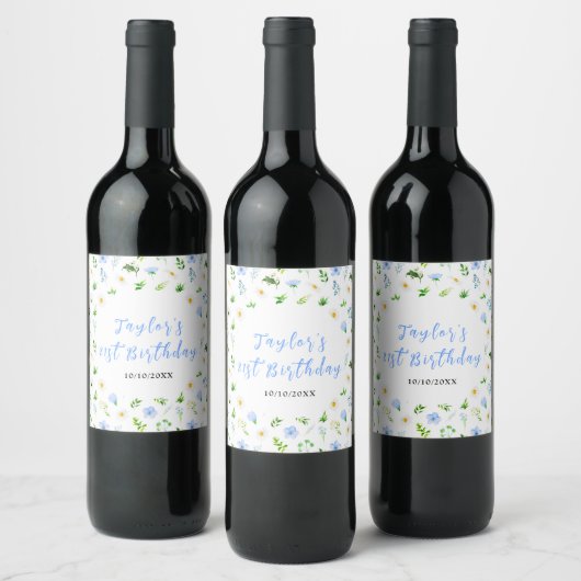 Étiquette Pour Bouteilles De Vin Forget-Me-Nots and Daisies Floral Birthday (Bouteilles)
