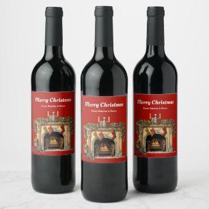 Étiquette Pour Bouteilles De Vin Foyer victorien cosy Noël