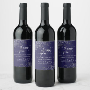 Étiquette Pour Bouteilles De Vin Fragments d'argent sur le Mariage Merci bleu marin