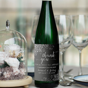 Étiquette Pour Bouteilles De Vin Fragments d'argent sur Merci Mariage noir