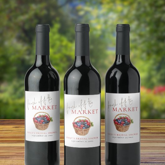 Étiquette Pour Bouteilles De Vin Frais Débarqué du Marché Aquarelle Baies Enterreme