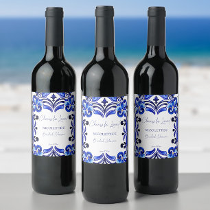 Étiquette Pour Bouteilles De Vin Français Bleu Méditerranéen carreaux acclamer l'am