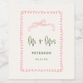 Étiquette Pour Bouteilles De Vin Français rose et vert M & Mme Mariage Monogram (Étiquettes simples)