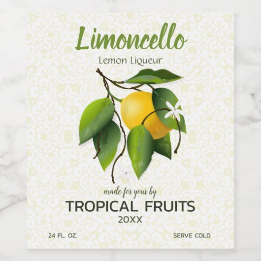 Étiquette Pour Bouteilles De Vin Fruit citron | Limoncello (Étiquettes simples)