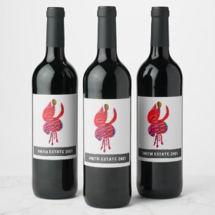 Étiquette Pour Bouteilles De Vin Fuchsia abstraite aquarelle florale
