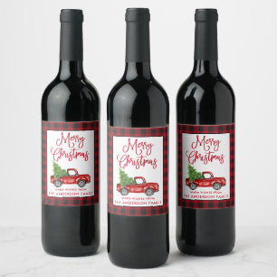 Étiquette Pour Bouteilles De Vin Fun Calliage Noël Vintage Camion Plaid