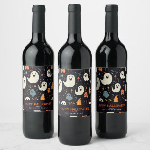 Étiquette Pour Bouteilles De Vin Fun Fun Couleur Fantômes Personnalisé Halloween he