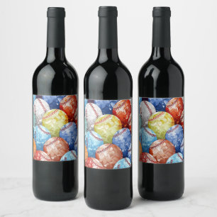 Étiquette Pour Bouteilles De Vin Funky Multi Coloured Baseballs