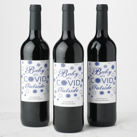 Étiquette Pour Bouteilles De Vin Funny BÉBÉ SON COVID HORS Bleu Personnalisé (Bouteilles)
