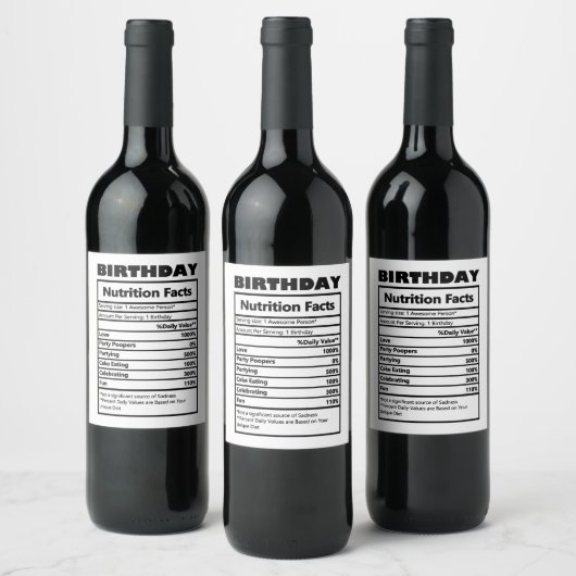 Étiquette Pour Bouteilles De Vin Funny Birthday Nutrition Facts (Bouteilles)