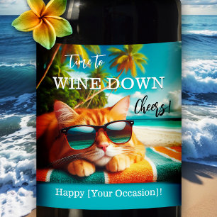 Étiquette Pour Bouteilles De Vin Funny Chat Tropical Beach Vin Étiquette
