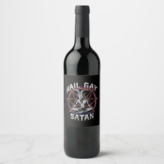 Étiquette Pour Bouteilles De Vin Funny Hail Gay Satan LGBT Goth Gay pride Baphomet (Devant)