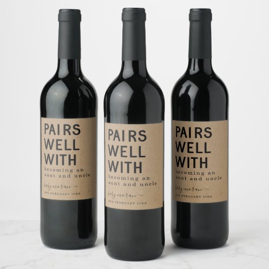 Étiquette Pour Bouteilles De Vin Funny Paires bien avec Devenir une tante et un onc (Bouteilles)