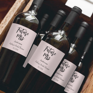 Étiquette Pour Bouteilles De Vin Futur Madame Fête de Mariée Rose Pâle