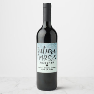 Étiquette Pour Bouteilles De Vin Futur Mme Blue Glitter Enterrement de Vie de Jeune