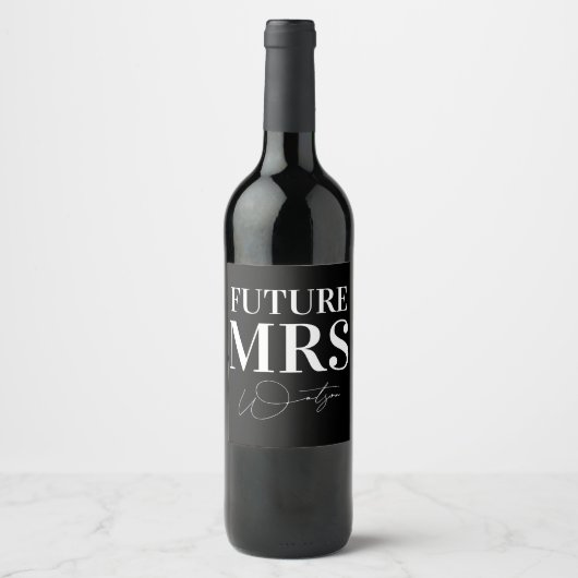 Étiquette Pour Bouteilles De Vin Futur Mme Mariage noir personnalisé (Devant)