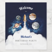 Étiquette Pour Bouteilles De Vin Galaxie des planètes de fusées spatiales (Étiquettes simples)