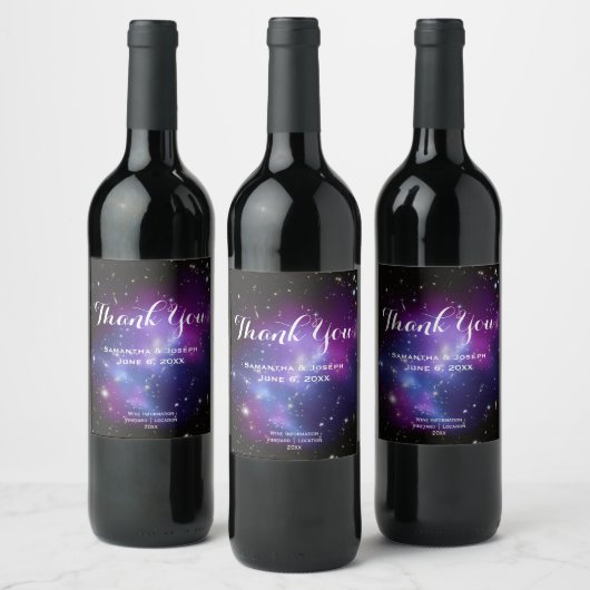 Étiquette Pour Bouteilles De Vin Galaxies violettes Mariage Merci (Bouteilles)