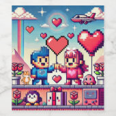 Étiquette Pour Bouteilles De Vin Gamer 8 bits Saint-Valentin (Étiquettes simples)