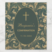Étiquette Pour Bouteilles De Vin Garçon Confirmation Croix Chardon Or Élégant Vert (Étiquettes simples)