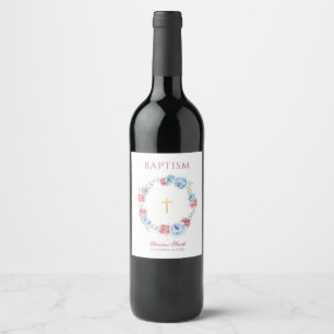 Étiquette Pour Bouteilles De Vin Garçon Fille Modeste Peony Wreath Christening Bapt