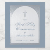 Étiquette Pour Bouteilles De Vin Garçon Première Communion Dusty Bleu Faux Arc Arge (Étiquettes simples)