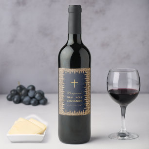 Étiquette Pour Bouteilles De Vin Garçon Première Communion Marine Bleu Or Vintage É
