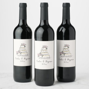 Étiquette Pour Bouteilles De Vin Gâteau de mariage personnalisé à la main en crème