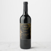Étiquette Pour Bouteilles De Vin Gatsby fête d'anniversaire noir or rétro art déco (Devant)