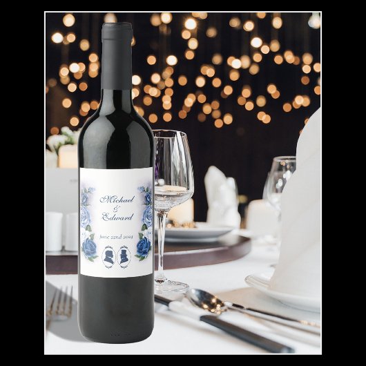 Étiquette Pour Bouteilles De Vin Gay Grooms Regency Roses bleus