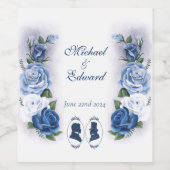 Étiquette Pour Bouteilles De Vin Gay Grooms Regency Roses bleus (Étiquettes simples)