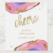 Étiquette Pour Bouteilles De Vin Géode rose et bleu avec or | Cheers Mariages (Étiquettes simples)