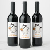 Étiquette Pour Bouteilles De Vin Ghost mignon avec Bow et Citrouille | Halloween (Bouteilles)