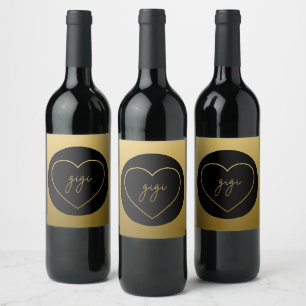 Étiquette Pour Bouteilles De Vin Gigi Elegant Golden Gradient Heart Grandma Cadeau 