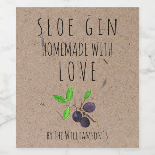 Étiquette Pour Bouteilles De Vin Gin de prunelle fait avec amour, papier kraft