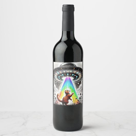 Étiquette Pour Bouteilles De Vin Ginger Kitty et OVNI (Devant)