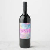Étiquette Pour Bouteilles De Vin Girl Rainbow Holographic Iridescente Monogramme No (Devant)