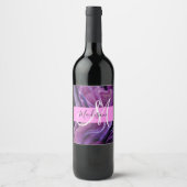 Étiquette Pour Bouteilles De Vin Glam Abstrait Purple Shimmer Texture rose Monogram (Devant)