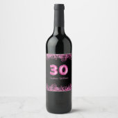 Étiquette Pour Bouteilles De Vin Glam Black Pink Foil 30e fête d'anniversaire (Devant)