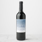 Étiquette Pour Bouteilles De Vin Glam Blue Glitter Drip 50th Birthday Party (Devant)