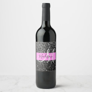 Étiquette Pour Bouteilles De Vin Glam Chic Rose Parties scintillant noire Nom de l'