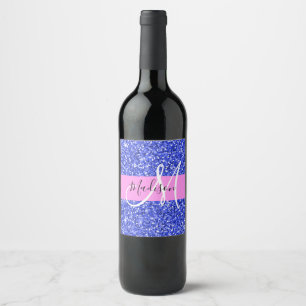 Étiquette Pour Bouteilles De Vin Glam Dark Blue Pink Parties scintillant Sparkings