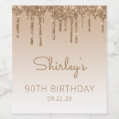 Étiquette Pour Bouteilles De Vin Glam Gold Parties scintillant Drip 90th Birthday P (Étiquettes simples)