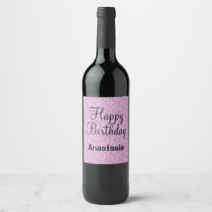 Étiquette Pour Bouteilles De Vin Glam Happy Birthday Purple Parties scintillant Nom